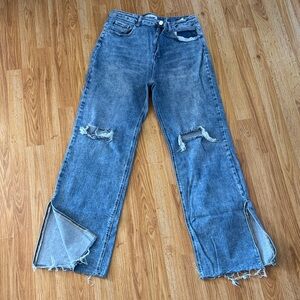 Women's Blue Distressed Boot Cut Jeans